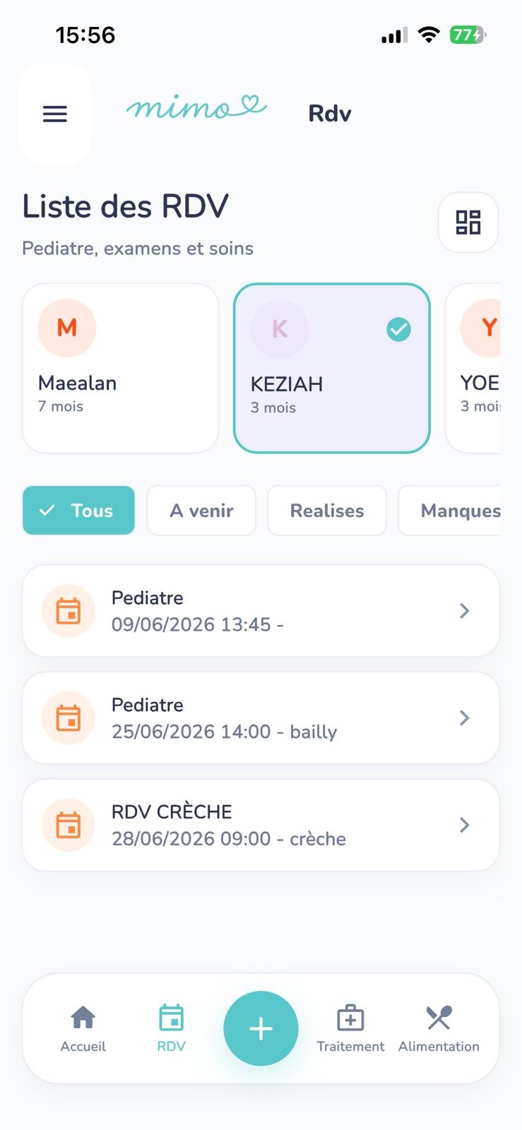 Liste des rendez-vous médicaux de bébé dans Mimoo