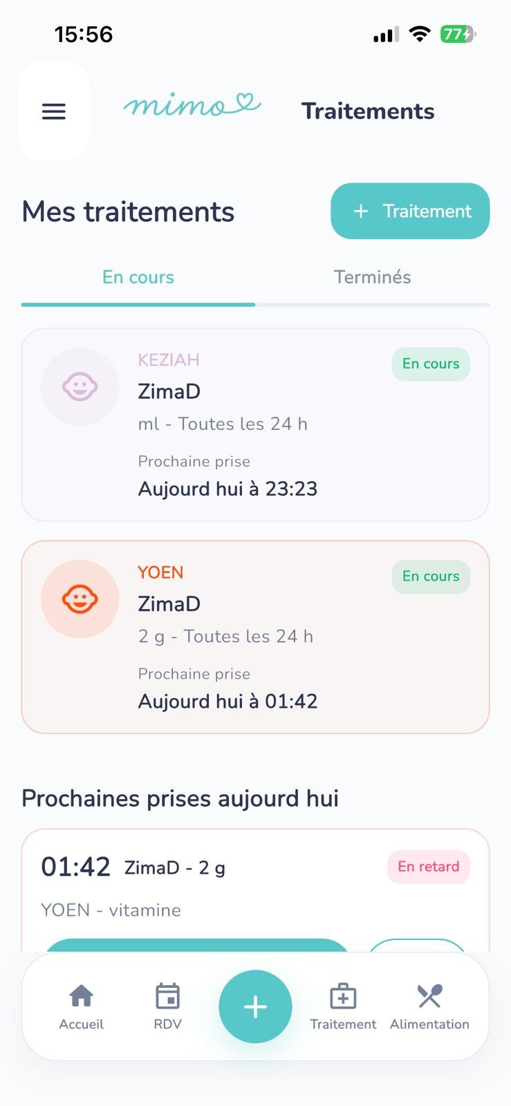 Suivi des traitements et prises dans Mimoo